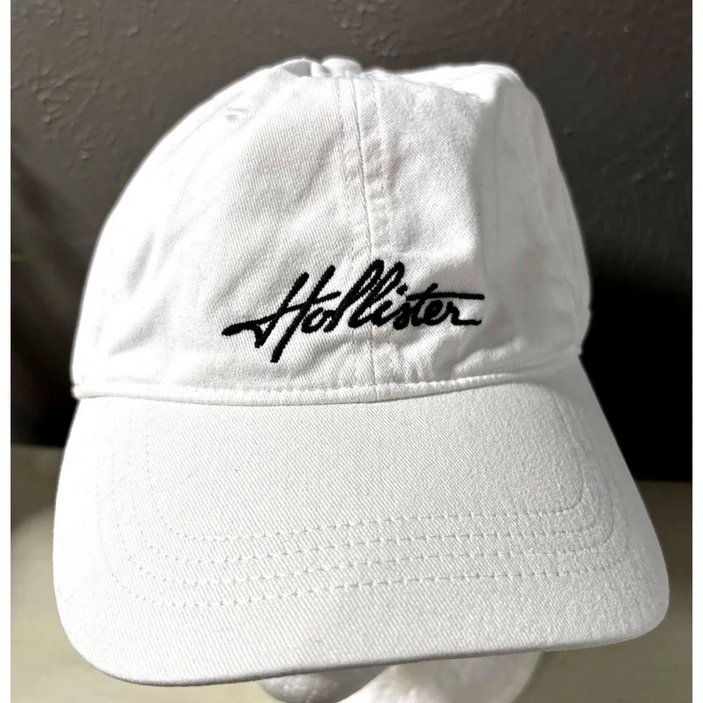 Hollister Hat White Cotton StrapBack Baseball Cap Vintage Adult Black Logo